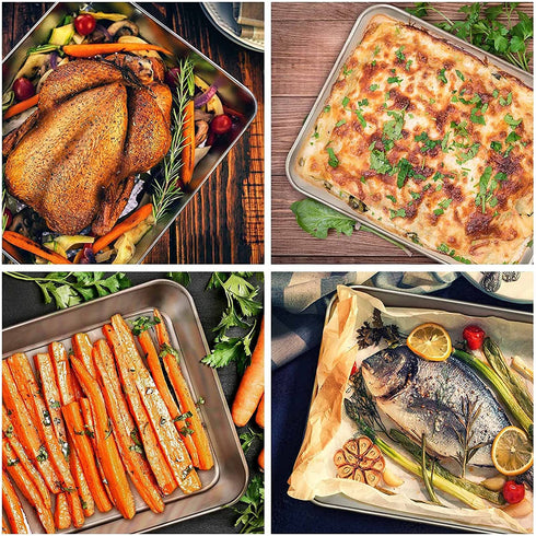 Baking Pans Set of 2, E-far 12.4? x 9.6? x 2? Stainless Steel Rectangular Cake Pans, Baking Sheet Pan for Lasagna Brownies Casseroles, Non-toxic & Healthy, Dishwasher Safe