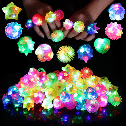 Sauyoza Easter Party Favor Return Gifts for Kids Birthday 38 Pack Goodie Bag Stuffers Light Rings Prizes for Kids Glow in The Dark Party Supplies Birthday Valentines Halloween Christmas