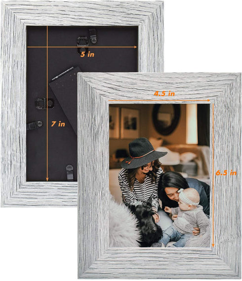 Golden State Art, 5x7 Picture Frame - Wide Molding - Wood Grain Style - Easel for Tabletop Display, Back Hangers for Wall Display - Great for Baby Pictures, Weddings, Portraits (2 Pack, Gray)
