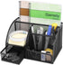 Flexzion Desk Organizer Office Supplies Accessories Desktop Tabletop Sorter Shelf Pencil Holder Caddy Set - Metal Mesh with Drawer and 6 Compartments (Black)