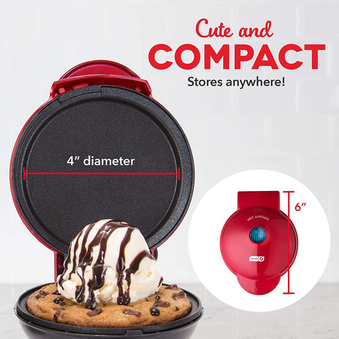 Dash Mini Maker Electric Round Griddle for Individual Pancakes, Cookies, Eggs & other on the go Breakfast, Lunch & Snacks with Indicator Light + Included Recipe Book - Red