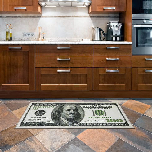 Ottomanson Siesta Collection $100 Bills Design Runner Rug, 22" x 53", Green Multicolor