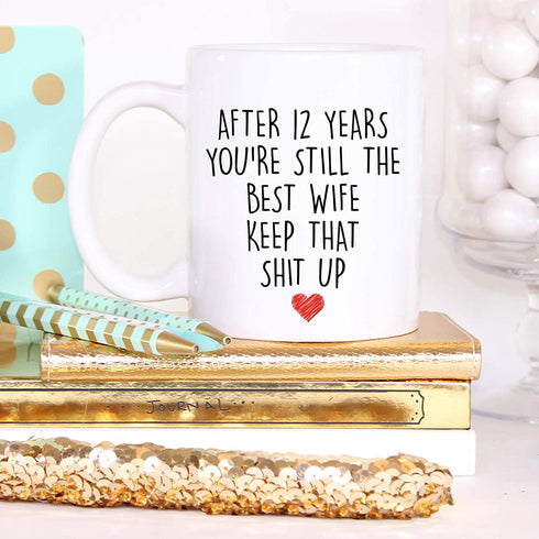 YouNique Designs 12 Year Anniversary Coffee Mug for Her, 11 Ounces, 12th Wedding Anniversary Cup For Wife, Twelve Years, Twelfth Year, 12th Year