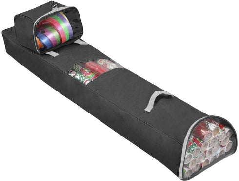Primode Long Wrapping Paper Storage Bag Hanging | Heavy Duty Wrap Storage Organizer with Detachable Accessory Tote Durable 600D Oxford (2PC Gift Wrap Case Set) 48"x 10"x 5"