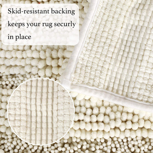 Bath Rugs Ultra Thick and Soft Texture Bath Mat Chenille Plush Striped Floor Mats Hand Tufted Bath Rug with Non-Slip Backing Door Mat for Kitchen/Entryway (Cream - 20" x 32")