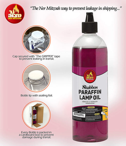 Paraffin Lamp Oil - Purple Smokeless, Odorless, Clean Burning Fuel for Indoor and Outdoor Use with E-Z Fill Cap and Pouring Spout - 32oz - by Ner Mitzvah