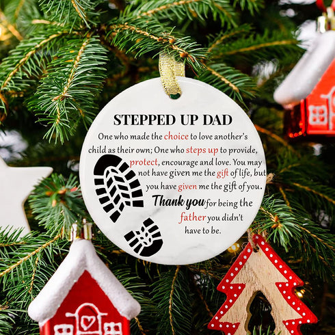 Moblade Christmas Ornaments for Step Dad, Stepped Up Dad Christmas Ornaments, Gifts for Stepdad from Daughter or Son