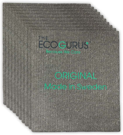 Swedish Dish Clothes - Original Made in Sweden by The EcoGurus, (10 x Gray) Swedish Dishcloths for Kitchen, Multi-Surface Swedish Dish Cloths, Cellulose & Cotton Swedish Dishtowels, No Odor