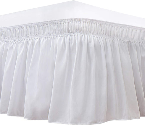 Biscaynebay Wrap Around Bed Skirts for Twin & Twin XL Beds with Extra Long Drop of 25 Inches, White Elastic Dust Ruffles Easy Fit Wrinkle & Fade Resistant Silky Luxurious Fabric Solid Machine Washable