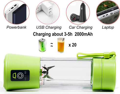Portable Blender,Personal Size Blender Juicer Cup,Smoothies and Shakes Blender,Handheld Fruit Machine,Ice Blender Mixer Home (green)