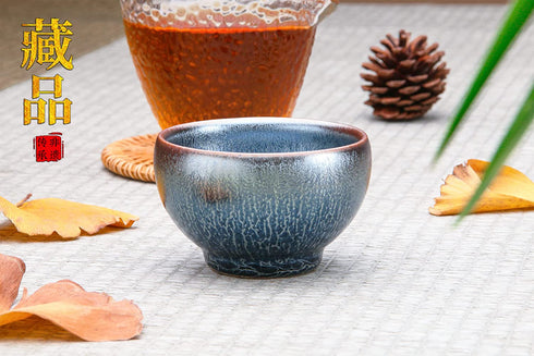 Chinese Tea Cup, Japanese Tea Cups, 3.5oz, Tea Cup, House Warming Presents for New Home, Handmade Azure Blue Dragon Scales Tea Cup Gift (Blue Lotus)