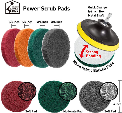 Holikme 20Piece Drill Brush Attachments Set, Scrub Pads & Sponge, Buffing Pads, Power Scrubber Brush with Extend Long Attachment, Car Polishing Pad Kit