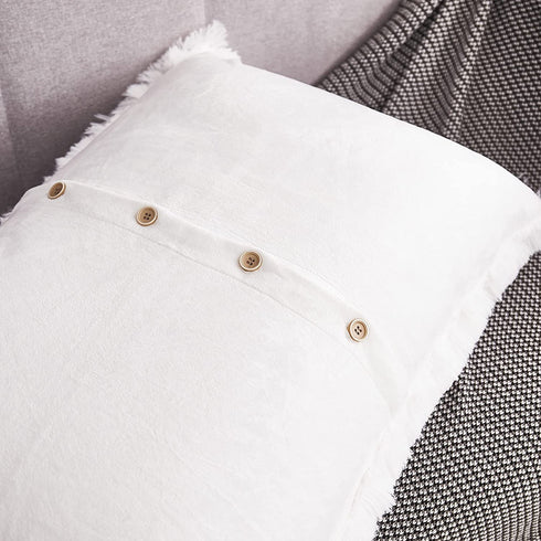 WERDIM Shaggy Fluffy Faux Fur Pillowcases 2 Pack Button Closure Velvet Pillow Shams Standard/Queen Size (White, 20 X 26 Inches)