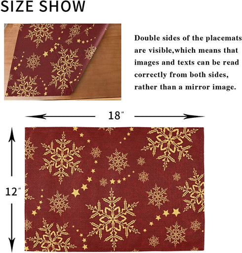 Christmas Snowflakes Red Placemats Set of 4 Non Slip Burlap Winter Table Mats Heat Resistant Washable Place Mats for Dining Home Kitchen 12 x 18 Inch