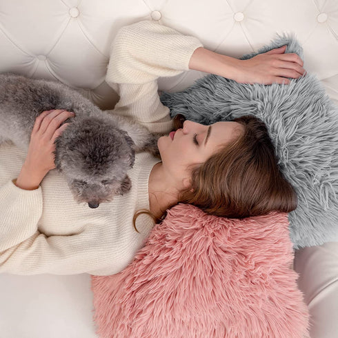 HBlife Pack of 2 Decorative Faux Fur Throw Pillow Covers Super Soft Luxury Cushion Pillowcase Fluffy Fuzzy Pillow Case for Bed Sofa Chair, 12X20 Inch Grey