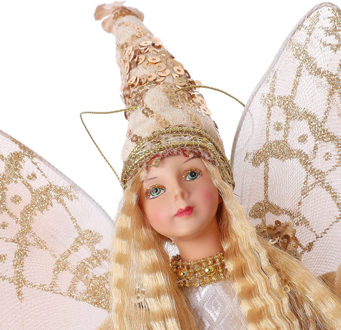 Fairy Christmas Tree Decorations Red Elf Ornament Golden Elves Home Decor Handmade Doll Angel Wings Girl Gifts PICUKI Holiday Collectible Figurines Kawaii Room Decor