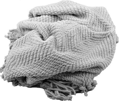 Home Soft Things Silver Throw Blanket Knitted Tweed Throw 50'' x 60'', Silver, Super Soft Cozy Warm Comfortable Breathable Throw for Living Room Chair Couch Bed Sofa Bedroom Home Décor