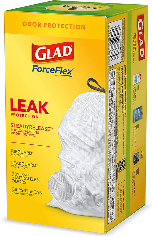 Glad® ForceFlex Tall Kitchen Drawstring Trash Bags 13 Gallon White Trash Bag, Gain Original scent with Febreze Freshness 40 Count (Package May Vary)