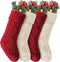 VIBILIA Christmas Stockings, 4 Pack Large Size Christmas Stocking 18 Inches Cable Knitted Stocking Gifts & Decorations for Family Holiday Xmas Party Decor, Ivory White and Burgundy