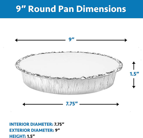 NYHI Round Aluminum Foil Pans 9-Inch | Disposable Tin Foil Pans with Lid Covers | Heavy-Duty Food Container Pie Dish Safe for Freezer & Oven | 30 Pack