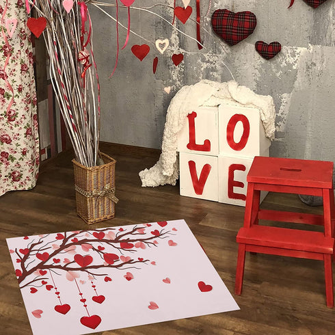 ALAGEO Valentine's Day Doormat Love Heart Tree Entrance Mat Pink Red Romantic Love Happy Valentine's Day Decorative Floor Mat Non Slip Washable Welcome Mats for Home Decoration 18"x30"