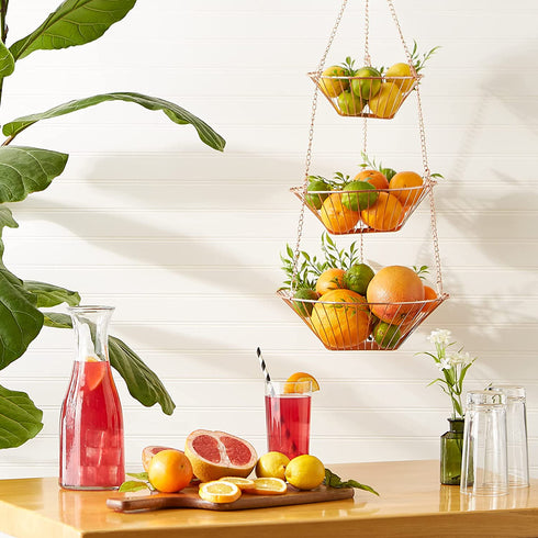 RSVP International Hanging Storage Collection 3-Tier Baskets, Copper Wire