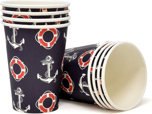 Nautical Anchor Party Supplies Set 24 9" Plates 24 7" Plate 24 9 Oz Cups 50 Luncheon Napkins Sailor Boat Ship Theme Navy Red White Striped Birthday Baby Shower Disposable Tableware Decor Gift Boutique