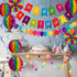 Whaline Colourful Birthday Decorations Hot-air Balloon Fiesta Hanging Paper Fans Hanging Swirl Polka Dot String Pom Poms Flowers Happy Birthday Banner Paper Garland for Birthday Decor Party 20Pcs