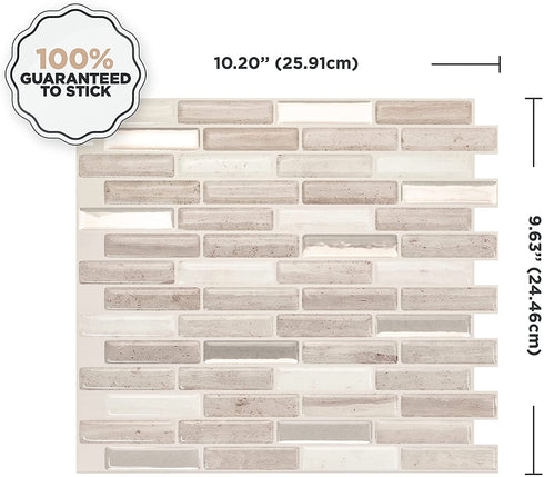 Smart Tiles - Peel and Stick Backsplash - Milenza Vasto Beige (Metallic), Travertine Stone in Beige - 4 Sheets of 10.20" x 9.00" - 3D Stick on Tiles for Kitchen and Bathroom Backsplashes