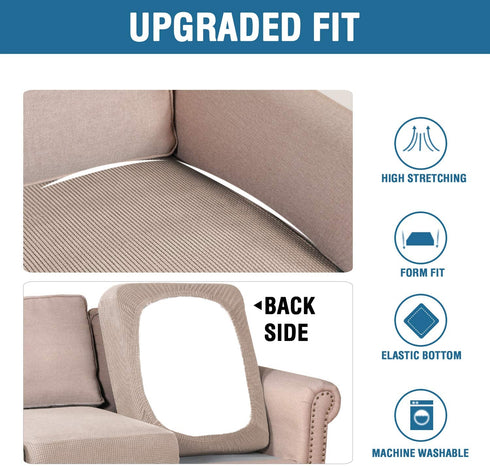 H.VERSAILTEX Super Stretch Individual Seat Cushion Covers Sofa Covers Couch Cushion Covers Slipcovers Featuring Thick Jacquard Textured Twill Fabric (2 Piece Medium Sofa Cushion Covers, Sand)