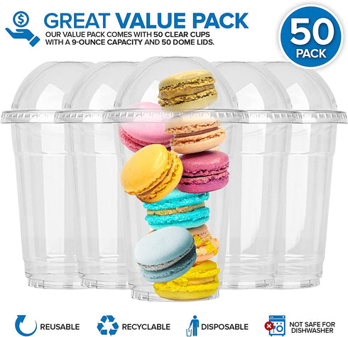 Stock Your Home 16 Oz Plastic Cups With Dome Lids (50 Count) -Parfait Cups With Lids - Disposable And Leak-Proof -Clear Cups With Dome Lids For Snacks, Food Sampling, Bakeries, Cupcakes, Ice Cream