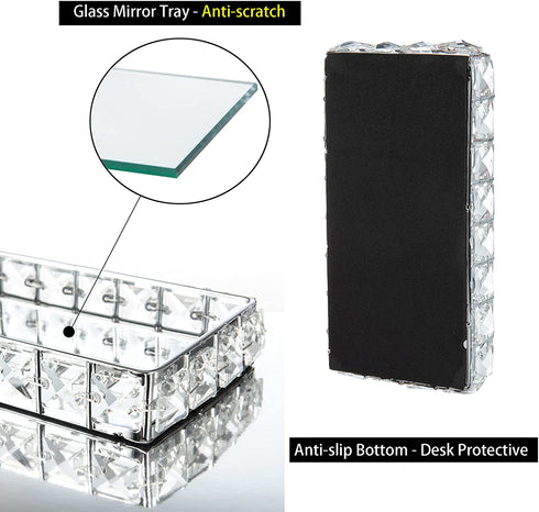 Feyarl Crystal Vanity Jewelry Trinket Tray Anti-Scratch Real Glass Surface Cosmetic Makeup Perfume Essential Oil Holder Display Organizer Storage (8.66 x 4.33 x 1.29inch)