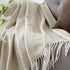 Bourina Decorative Diamond Lattice Faux Cashmere Fringe Throw Blanket Lightweight Soft Cozy for Bed or Sofa Farmhouse Outdoor Throw Blankets, 50" x 60", Beige