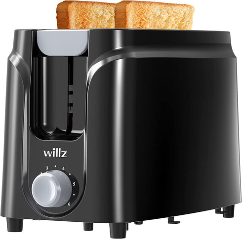 Willz Extra Wide Slot Toaster with Shade Selector, Auto Shut-off and Cancel Functions, Hinged Crumb Tray, 2-Slice, Black