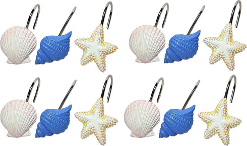 Ben&Jonah Set of 12 Decorative Resin Shower Curtain Hooks - Sea Shells and Stars