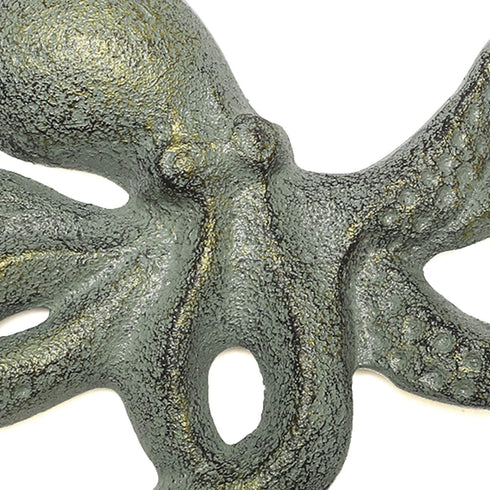 ChasBete Octopus Iron Wall Hooks for Hanging, Rustic Decorative Hooks/ Key Holder/ Coat Hooks/ Towel Hooks with 6 arms - Gold Green
