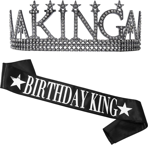 Birthday King sash and King's Crown, Birthday Gifts for Men's Birthday Party Decoration ?Black?