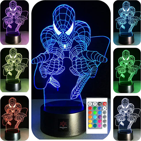 SerkyHome 3D Illusion Night Light for Kids 7 Colors with Remote-Led Table Lamp(Spiderman)