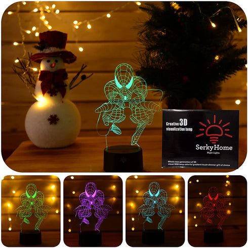 SerkyHome 3D Illusion Night Light for Kids 7 Colors with Remote-Led Table Lamp(Spiderman)