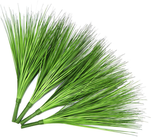 Beebel Artificial Plants 17" Artificial Onion Grass Bushes UV Resistant Plants Faux Shrubs Fake Wheat Grass Greenery Topiaries for Bathroom Home Office House Decorations (4 Pcs/Green)
