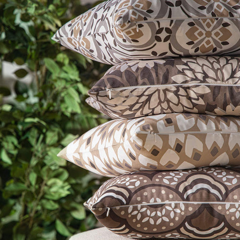 Phantoscope Set of 4 New Living Series Dahlia and Oriental Double Side Print Decorative Throw Pillow Case Cushion Cover, Coffee, 18 x 18 inches, 45 x 45 cm