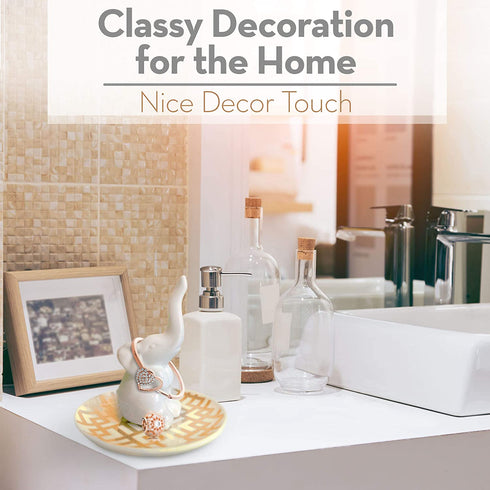 Elephant Ring Holder Ring Dish, Ring Holder for Jewelry, Bracelet, Jewelry, Trinket Tray/Dish, White & Decorative Gold, Wedding Ring, Diamond Ring & Engagement Ring Holder, Office & Home Decor