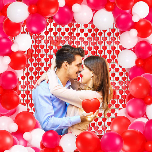 100 Pieces Red Pink White Balloons Garland Arch Valentines Decorations Balloons Set with 2 Pieces Heart Tinsel Fringe Curtains Party Supplies for Valentines Wedding Anniversary Engagement Party