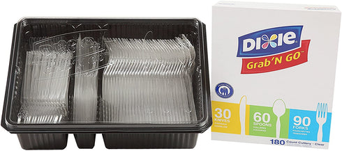 Dixie Heavy-Weight Polystyrene Plastic Fork, Teaspoon and Knife Cutlery Pack by GP PRO (Georgia-Pacific), Crystal, CH0369DX7, (90 Forks, 60 Spoons, and 30 Knives Per Kit, 1 Kit Per Case), Clear