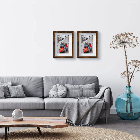 WIFTREY 2 Pack 4x6 Floating Picture Frames, Double Glass Rustic Photo Frame for Wall Hanging or Tabletop Standing, Displays Photo up to 6x8, Brown