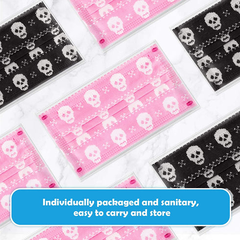 60PCS Disposable Protective Fashion Face Mask Skull Crossbones Knitted Sweater Pattern Couple Matching Print Stylish Gift 3-Ply Individually Packed Skin-Friendly Breathable Comfortable
