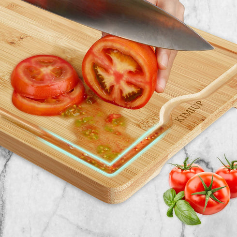 KIMIUP Bamboo Cutting Board Set for Kitchen, Wood Cutting Board Set of 3, Kitchen Chopping Board With Juice Grooves and Built-in Handles, Cutting Boards with Holder
