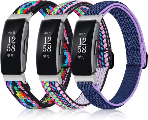 BNBIDEN 3 Pack Stretchy Bands Compatible with Fitbit Inspire 2 / Inspire HR/Inspire/Ace 2, Soft Adjustable Solo Loop Elastic Nylon Replacement Straps for Fitbit Inspire Fitness Tracker Women Men