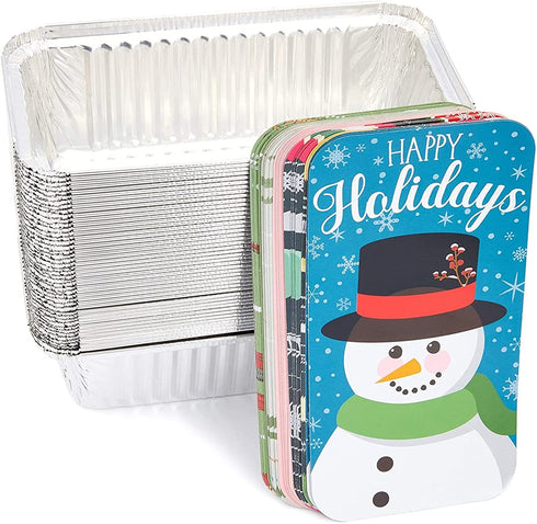 Holiday Loaf Pans with Lids, Aluminum Foil Baking Tins (8.5 x 2.5 x 4.5 In, 50 Pack)