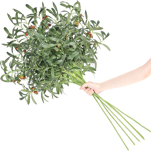 Miracliy 6 PCS Artificial Olive Stems with Fruit Real Touch Artificial Olive Branches Greenery Stems for Vase Home Indoor Outdoor Balcony Decoration